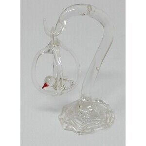 Hand Blown Spun Glass Lampwork Clear Bird Cage & Stand